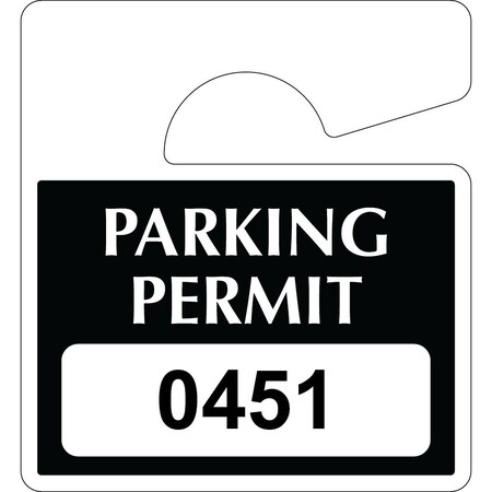Lustre-Cal Economy Hanging Parking Permit Black 3in x 2.75in  20mil Plastic Serialized 450-500, 50PK 253814201K0451